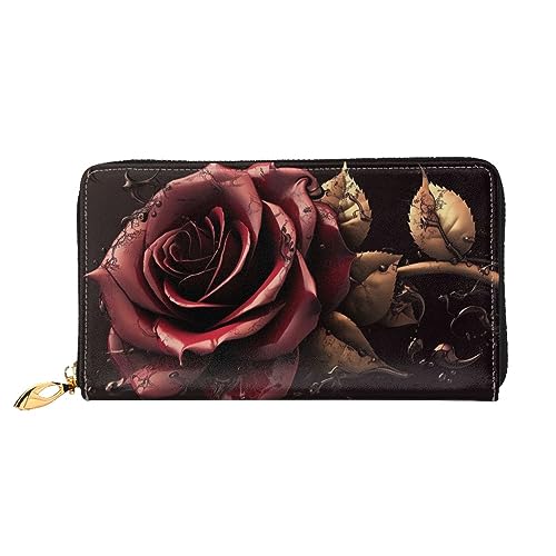 DOFFO Nette Corgi Print Leder Brieftasche Für Frauen Geldbörse Schlank Reißverschluss Telefon Ändern Geldbörse Kupplung Kartenhalter Fall Brieftasche, Gothic Rose, Einheitsgröße von DOFFO