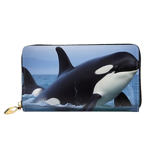 DOFFO Nette Corgi Print Leder Brieftasche Für Frauen Geldbörse Schlank Reißverschluss Telefon Ändern Geldbörse Kupplung Kartenhalter Fall Brieftasche, Killerwal, Einheitsgröße von DOFFO