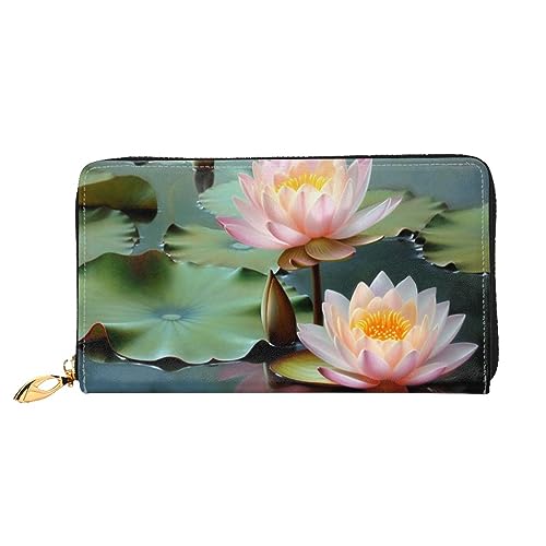 DOFFO Niagara Falls Print Leder Geldbörse Für Frauen Münzbörse Slim Zip Telefon Kleingeld Geldbörse Clutch Kartenhalter Fall Brieftasche, Lotusblumenmalerei, Einheitsgröße von DOFFO