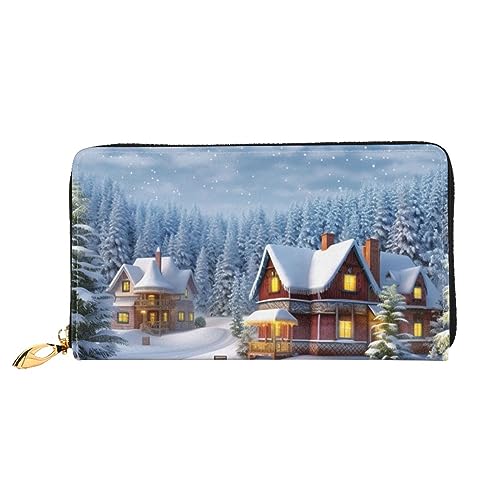 DOFFO Niagara Falls Print Leder Geldbörse Für Frauen Münzbörse Slim Zip Telefon Kleingeld Geldbörse Clutch Kartenhalter Fall Brieftasche, Weihnachten Winter Glückliche Szene, Einheitsgröße von DOFFO