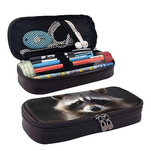 DOFFO Niedlicher Waschbär Gedruckt Niedlich Bleistift Fall Ästhetische Bleistift Tasche Spezielle Stift Fall Kunstleder Bleistift Tasche Langlebig Bleistift Box Reißverschluss Federmäppchen Für Männer von DOFFO