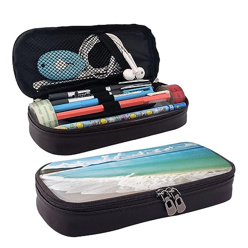 DOFFO Ocean Sea Beach Printed Cute Pencil Case Aesthetic Pencil Pouch Special Pen Case Artificial Leather Pencil Bag Durable Pencil Box Zipper Pencil Cases For Men Women Office Work And Study, Schwarz von DOFFO