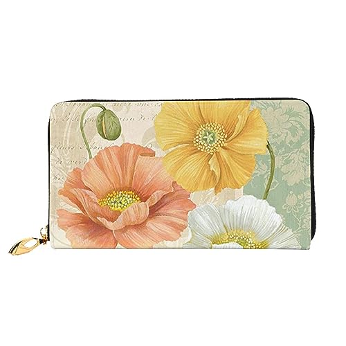 DOFFO Orientalische Pfau Auf Blume Baum Druck Leder Brieftasche Für Frauen Geldbörse Schlank Reißverschluss Telefon Kleingeld Geldbörse Kupplung Kartenhalter Fall Brieftasche, Pastell-Mohnblumen, von DOFFO