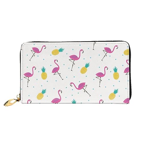 DOFFO Postal Stationery Print Leder Brieftasche Für Frauen Geldbörse Fall Brieftasche Schlank Reißverschluss Telefon Kleingeld Geldbörse Kupplung Kartenhalter, Flamingo und Ananas, Einheitsgröße von DOFFO