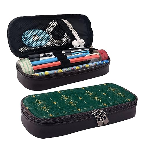 DOFFO Retro Algal Green Printed Cute Pencil Case Aesthetic Pencil Pouch Special Pen Case Artificial Leather Pencil Bag Durable Pencil Box Zipper Pencil Cases For Men Women Office Work And Study, von DOFFO