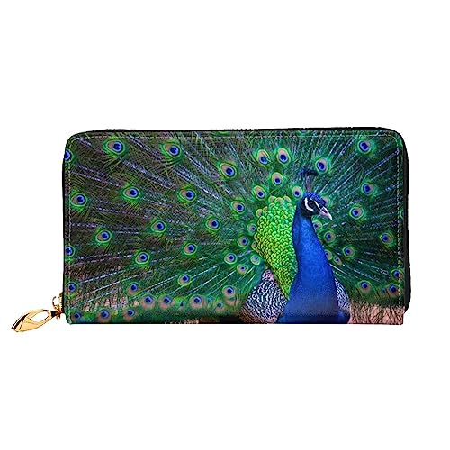 DOFFO San Francisco Print Leder Geldbörse Für Frauen Geldbörse Slim Zip Telefon Kleingeld Geldbörse Clutch Kartenhalter Fall Brieftasche, Wunderschöner Pfau, Einheitsgröße von DOFFO