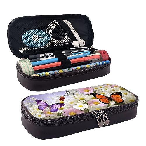 DOFFO Schmetterlinge Blumen Gedruckt Niedlich Bleistift Fall Ästhetische Bleistift Tasche Spezielle Stift Fall Kunstleder Bleistift Tasche Langlebig Bleistift Box Reißverschluss Federmäppchen Für von DOFFO