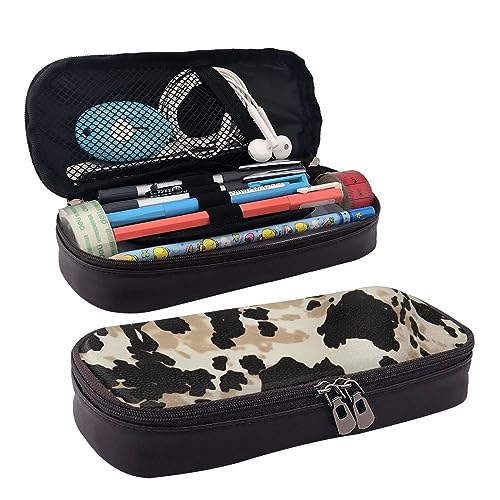 DOFFO Schwarz Und Weiß Rindsleder Gedruckt Nette Bleistift Fall Ästhetische Bleistift Tasche Spezielle Stift Fall Kunstleder Bleistift Tasche Langlebig Bleistift Box Reißverschluss Federmäppchen Für von DOFFO