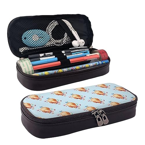 DOFFO Sea Shell Printed Cute Pencil Case Aesthetic Pencil Pouch Special Pen Case Artificial Leather Pencil Bag Durable Pencil Box Zipper Pencil Cases For Men Women Office Work And Study, Schwarz , von DOFFO