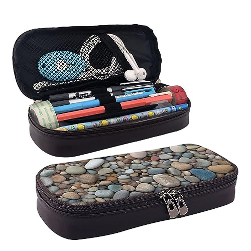 DOFFO Strand Steine Muster Gedruckt Niedlich Bleistift Fall Ästhetische Bleistift Tasche Spezielle Stift Fall Kunstleder Bleistift Tasche Langlebig Bleistift Box Reißverschluss Federmäppchen Für von DOFFO