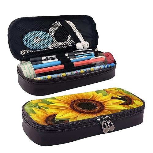 DOFFO Sunflower Printed Cute Pencil Case Aesthetic Pencil Pouch Special Pen Case Artificial Leather Pencil Bag Durable Pencil Box Zipper Pencil Cases For Men Women Office Work And Study, Schwarz , von DOFFO