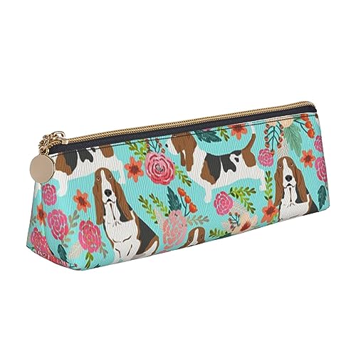 DOFFO Sweet Basset Hound Florals Printed Cute Pencil Case Aesthetic Pencil Pouch Special Pen Case Small Pencil Bag Durable Pencil Box Zipper Pencil Cases For Women Office Work And Study, weiß, von DOFFO