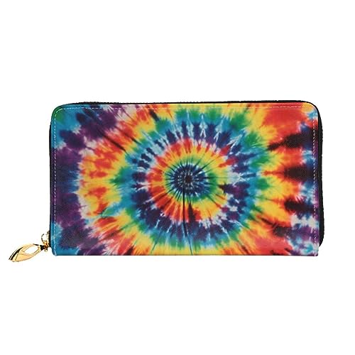 DOFFO Tie Dye Hippies Print Leder Brieftasche Für Frauen Geldbörse Slim Zip Telefon Kleingeld Geldbörse Clutch Kartenhalter Fall Brieftasche, Batik-Hippies, Einheitsgröße von DOFFO