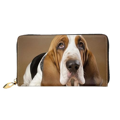 DOFFO Tier Hund Foto Druck Leder Brieftasche Für Frauen Geldbörse Schlank Reißverschluss Telefon Kleingeld Geldbörse Kupplung Kartenhalter Fall Brieftasche, Basset Hound, Einheitsgröße von DOFFO