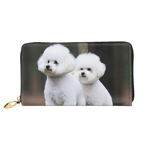 DOFFO Tier Hund Foto Druck Leder Brieftasche Für Frauen Geldbörse Schlank Reißverschluss Telefon Kleingeld Geldbörse Kupplung Kartenhalter Fall Brieftasche, Bichon Frisé, Einheitsgröße von DOFFO