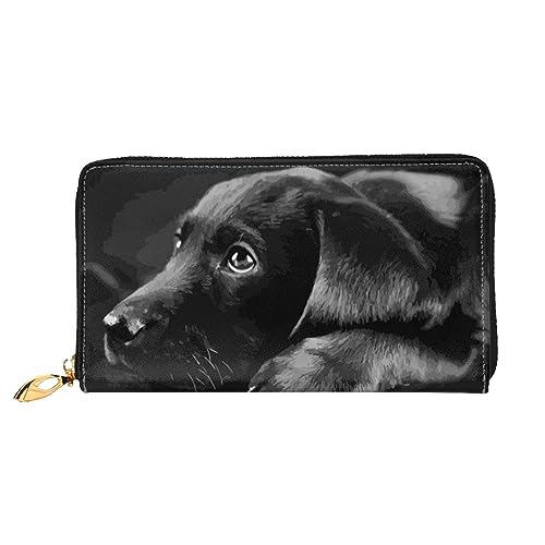 DOFFO Verschiedene Arten Von Angeln Köder Drucken Leder Brieftasche Für Frauen Geldbörse Slim Zip Telefon Ändern Geldbörse Kupplung Kartenhalter Fall Brieftasche, Schwarzer Labrador-Welpe, von DOFFO