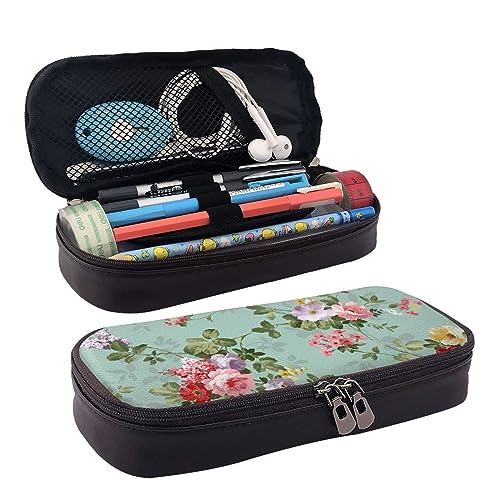 DOFFO Vintage Floral Flowers Printed Cute Pencil Case Aesthetic Pencil Pouch Special Pen Case Artificial Leather Pencil Bag Durable Pencil Box Zipper Pencil Cases For Men Women Office Work And Study, von DOFFO