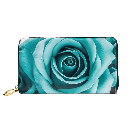 DOFFO Weihnachten Geschirr Drucken Leder Brieftasche Für Frauen Geldbörse Schlank Reißverschluss Telefon Ändern Geldbörse Kupplung Kartenhalter Fall Brieftasche, Türkise Rose, Einheitsgröße von DOFFO