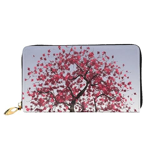 DOFFO Weiß Schwan Print Leder Brieftasche Für Frauen Geldbörse Schlank Reißverschluss Telefon Kleingeld Geldbörse Kupplung Kartenhalter Fall Brieftasche, Japanischer Kirschbaum, Einheitsgröße von DOFFO