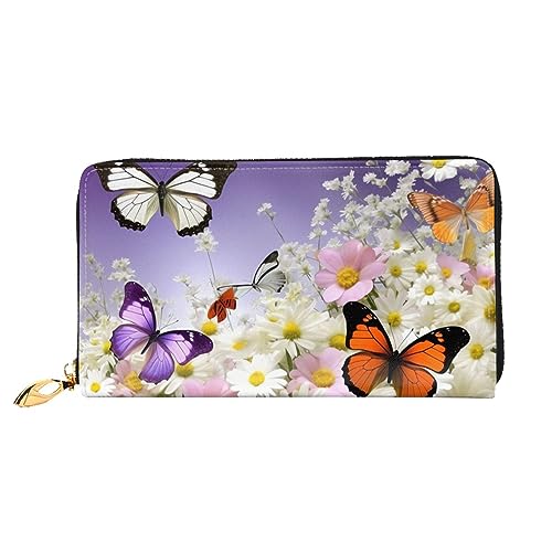 DOFFO Weiß Schwan Print Leder Brieftasche Für Frauen Geldbörse Schlank Reißverschluss Telefon Kleingeld Geldbörse Kupplung Kartenhalter Fall Brieftasche, Schmetterlinge Blumen, Einheitsgröße von DOFFO