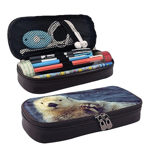 DOFFO Weißes Tier Gedruckt Nette Bleistift Fall Ästhetische Bleistift Tasche Spezielle Stift Fall Kunstleder Bleistift Tasche Langlebig Bleistift Box Reißverschluss Bleistift Fällen Für Männer Frauen von DOFFO