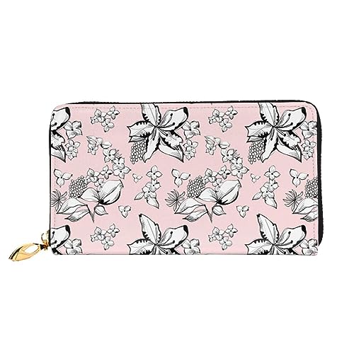 Daisy Green Print Leder Brieftasche Für Frauen Geldbörse Fall Brieftasche Schlank Reißverschluss Telefon Kleingeld Geldbörse Kupplung Kartenhalter, Blumenmuster Rosa, Einheitsgröße von DOFFO