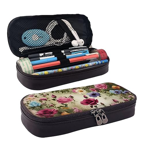 Garden Blooming Wildflowers Printed Cute Pencil Case Aesthetic Pencil Pouch Special Pen Case Artificial Leather Pencil Bag Durable Pencil Box Zipper Pencil Cases For Men Women Office Work And Study, von DOFFO