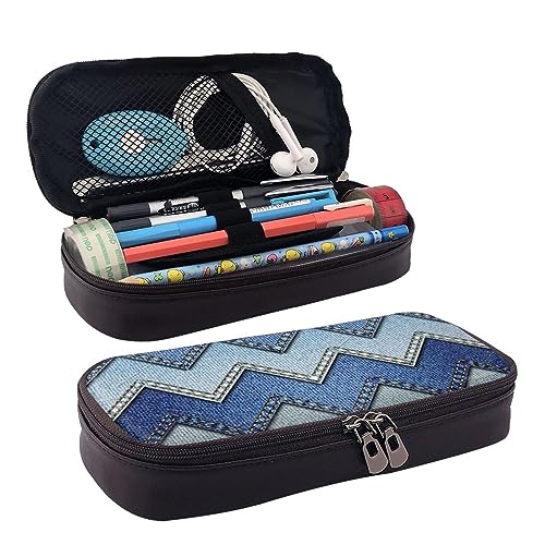 Gradient Blue Denim Printed Cute Pencil Case Aesthetic Pencil Pouch Special Pen Case Artificial Leather Pencil Bag Durable Pencil Box Zipper Pencil Cases For Men Women Office Work And Study, Schwarz , von DOFFO