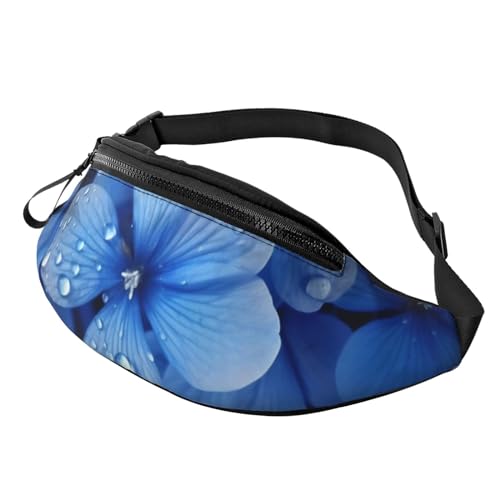 Große Umhängetasche für Damen und Herren, blaue Blumen bedruckte Hüfttasche für Herren Damen Gürteltasche modische Hüfttasche mit verstellbarem Gurt für Workout, Laufen, Reisen, blaue blumen, von DOFFO