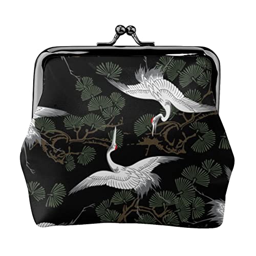 Grüner Hintergrund Panda Gedruckt Geldbörse Für Frauen Brieftasche Tasche Pu Leder Ändern Beutel Kiss-Lock Vintage Beutel, Japanischer Kranich und Kiefer, Einheitsgröße, Vintage von DOFFO