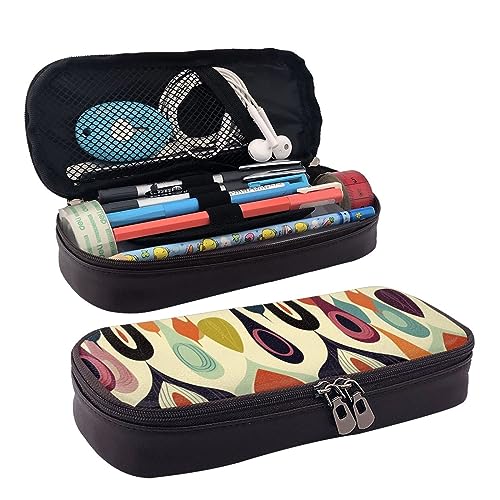 Mid Century Modern Retro With Drop Shapes Printed Cute Pencil Case Aesthetic Pencil Pouch Special Pen Case Artificial Leather Pencil Bag Durable Pencil Box Zipper Pencil Cases For Office Work Study, von DOFFO