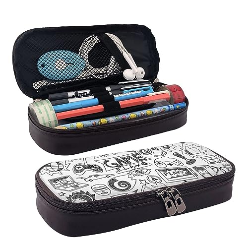 Monochrome Sketch Style Gaming Printed Cute Pencil Case Aesthetic Pencil Pouch Special Pen Case Artificial Leather Pencil Bag Durable Pencil Box Zipper Pencil Cases For Men Women Office Work And von DOFFO