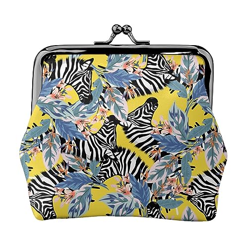 Münzbörse mit Palmblatt-Flamingo-Aufdruck für Damen, PU-Leder, Kleingeldtasche, Kiss-Lock-Vintage-Tasche, zebra, Einheitsgröße, Vintage von DOFFO