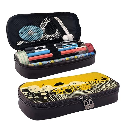 Mustard Yellow And Black Printed Cute Pencil Case Aesthetic Pencil Pouch Special Pen Case Artificial Leather Pencil Bag Durable Pencil Box Zipper Pencil Cases For Men Women Office Work And Study, von DOFFO