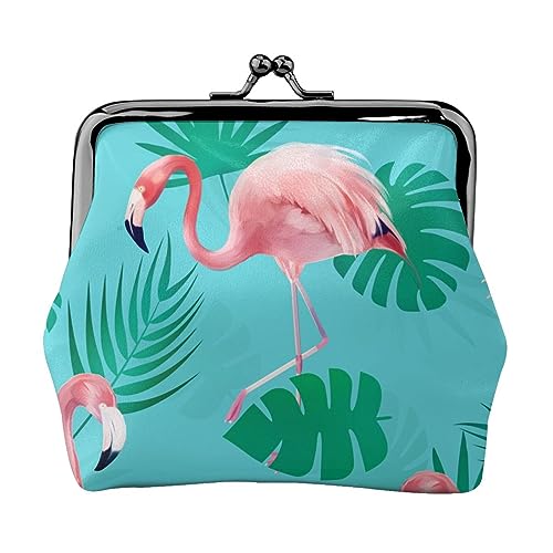 Palm Leaf Flamingo Gedruckt Geldbörse Für Frauen Brieftasche Tasche Pu Leder Ändern Pouch Kiss-Lock Vintage Beutel, Palm Leaf Flamingo, Einheitsgröße, Vintage von DOFFO