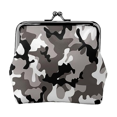 Schwarz Grau Weiß Camo Gedruckt Geldbörse Für Frauen Brieftasche Tasche PU Leder Kleingeld Pouch Kiss-Lock Vintage Pouch, Schwarz Grau Weiß Camo, Einheitsgröße, Vintage, Schwarz Grau Weiß Camo, von DOFFO