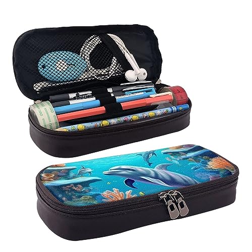 Seabed Coral Fish Delphins Printed Cute Pencil Case Aesthetic Pencil Pouch Special Pen Case Artificial Leather Pencil Bag Durable Pencil Box Zipper Pencil Cases For Men Women Office Work And Study, von DOFFO