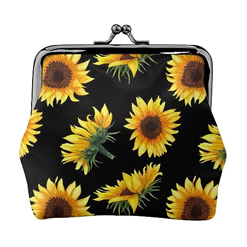 Sonnenblume Blumen Pflanzen Schwarz Und Gelb Gedruckt Geldbörse Für Frauen Brieftasche Tasche Pu Leder Ändern Pouch Kiss-Lock Vintage Beutel, Sonnenblumen Blumen Pflanzen Schwarz und Gelb, von DOFFO