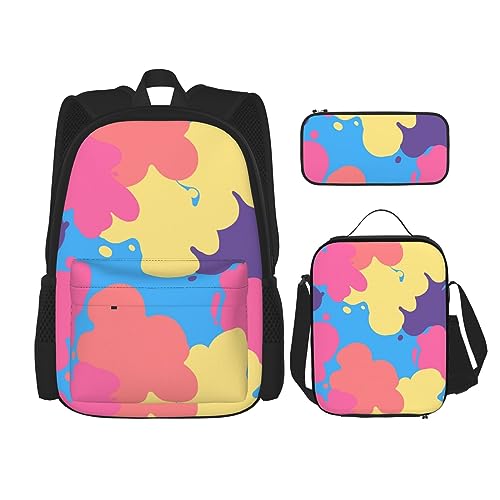 Süßes Doodle buntes Druck-Rucksack-Set, Reise-Laptop-Rucksack für Damen und Herren, lässige Büchertasche mit Lunch-Tasche, Federmäppchen, 3-teilig, Schwarz, Einheitsgröße, Schwarz , Einheitsgröße von DOFFO