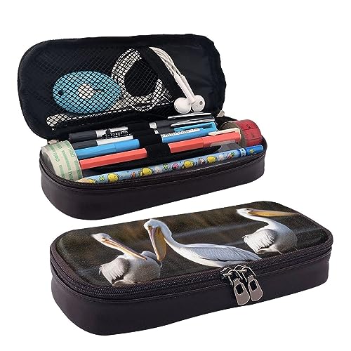 Three Pelicans Printed Cute Pencil Case Aesthetic Pencil Pouch Special Pen Case Artificial Leather Pencil Bag Durable Pencil Box Zipper Pencil Cases For Men Women Office Work And Study, Schwarz , von DOFFO