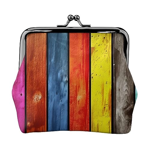 Traum Bunte bedruckte Geldbörse für Frauen Brieftasche Tasche Pu Leder Ändern Beutel Kiss-Lock Vintage Beutel, Farbiges Holzbrett, Einheitsgröße, Vintage von DOFFO