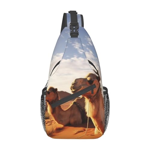 Umhängetasche mit verstellbarem Riemen, Pfauenfedern, Brusttasche für Damen und Herren, Tagestasche, Wandern, Reisen, Camels Rest Desert, Einheitsgröße von DOFFO