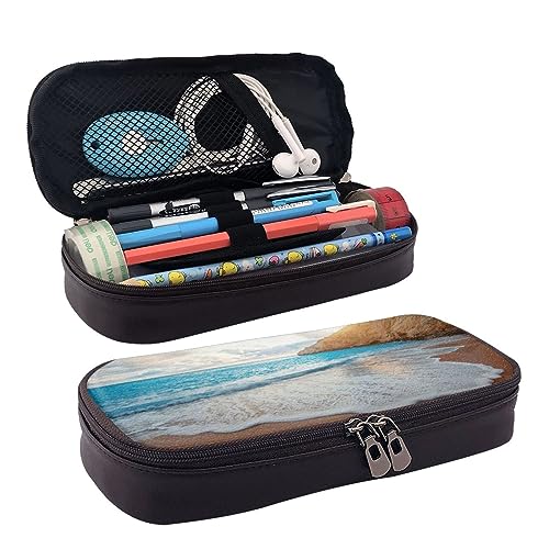 Water Rush To Tropical Beach Printed Cute Pencil Case Aesthetic Pencil Pouch Special Pen Case Artificial Leather Pencil Bag Durable Pencil Box Zipper Pencil Cases For Men Women Office Work And Study, von DOFFO