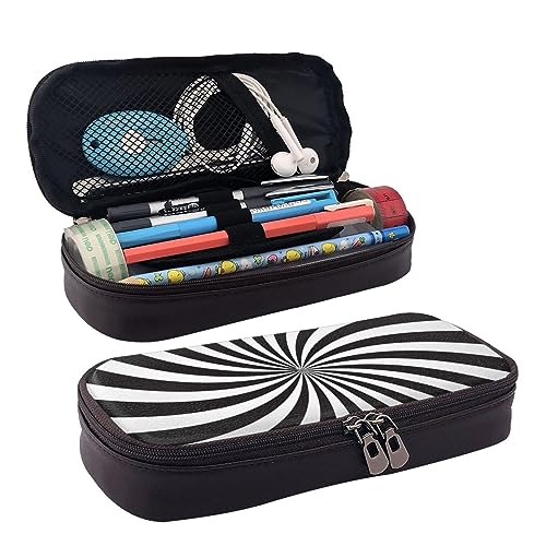 Weiß Schwarz Swirl Design Gedruckt Niedlich Bleistift Fall Ästhetische Bleistift Tasche Spezielle Stift Fall Kunstleder Bleistift Tasche Langlebig Bleistift Box Reißverschluss Federmäppchen Für Männer von DOFFO