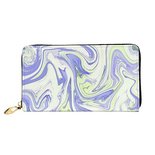 Wunderschöne Dreamy Floral Green Print Leder Brieftasche Für Frauen Münzbörse Fall Brieftasche Schlank Reißverschluss Telefon Kleingeld Geldbörse Clutch Kartenhalter, Lila flüssige Textur, von DOFFO