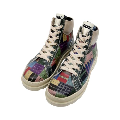 DOGO Adriana Boots - Woodblock Patchwork - Vegane Damen Boots und Nachhaltige und Bunte Stiefeletten - Trendige Bequeme Stiefel für Damen von DOGO