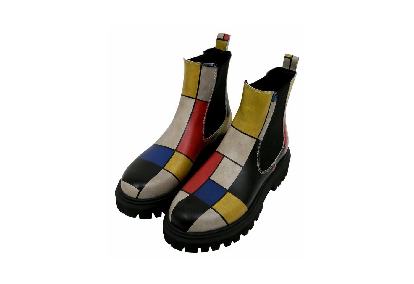 DOGO Aura Boots Piet Mondrian - Composition Damen Stiefeletten Chelseaboots Handgefertigt von DOGO