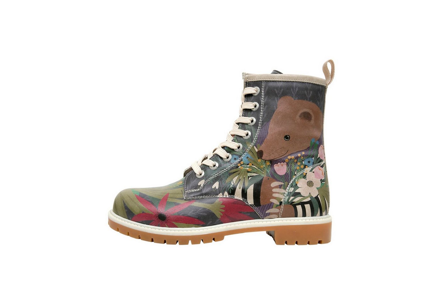DOGO Longe Boots Schnürstiefel Bear And Flowers Damen Stiefeletten Schnürboots Handgefertigt von DOGO