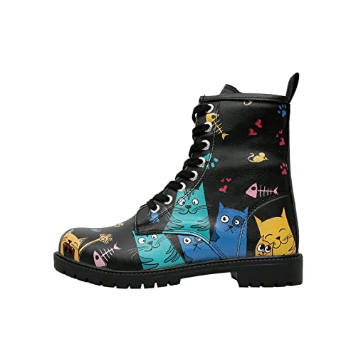DOGO Long Boots - Cat Lovers BLACK - Vegane Damen Boots und Nachhaltige und Bunte Stiefeletten - Trendige Bequeme Stiefel für Damen von DOGO