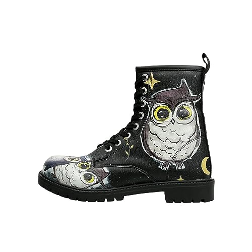 DOGO Long Boots - Owls Family BLACK - Vegane Damen Boots und Nachhaltige und Bunte Stiefeletten - Trendige Bequeme Stiefel für Damen von DOGO